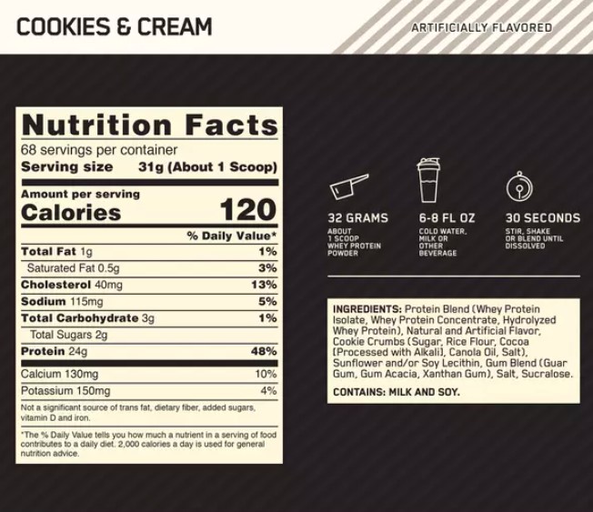 ON Gold Standard 100% Whey Protein, Cookies & Cream, 4.6lb 14