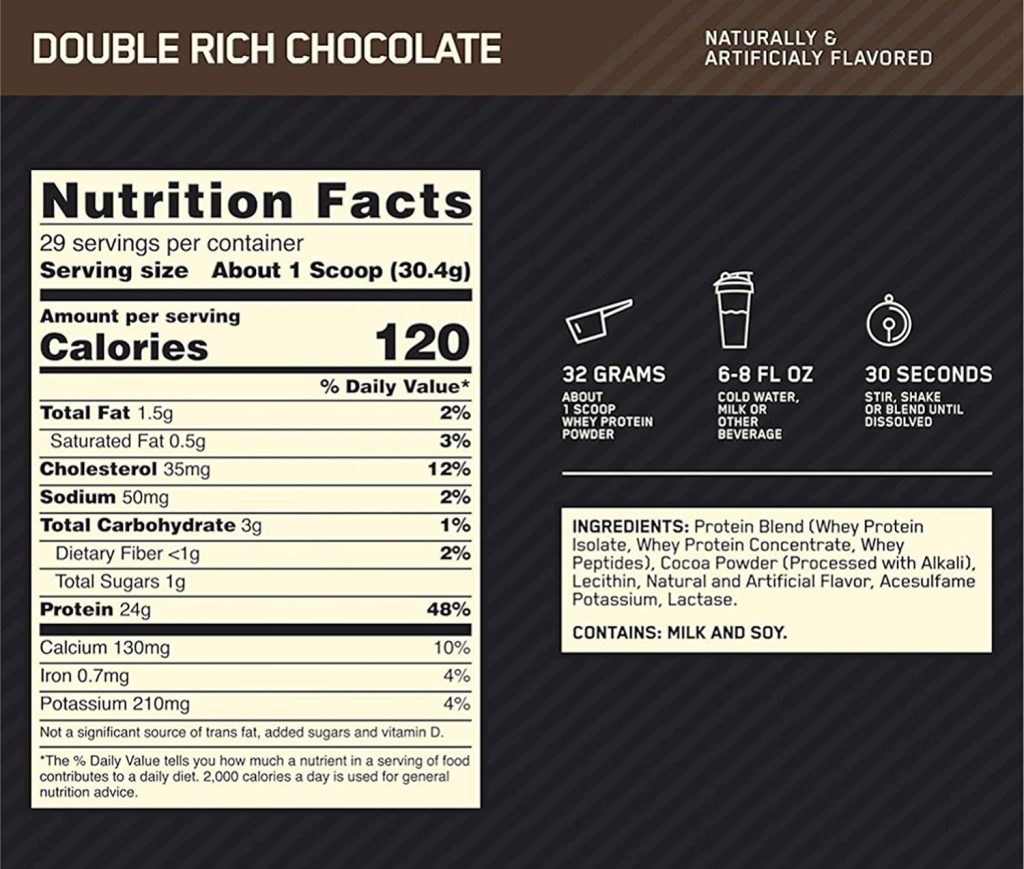 ON Gold Standard 100% Whey Protein, Double Rich Chocolate, 2lb 18