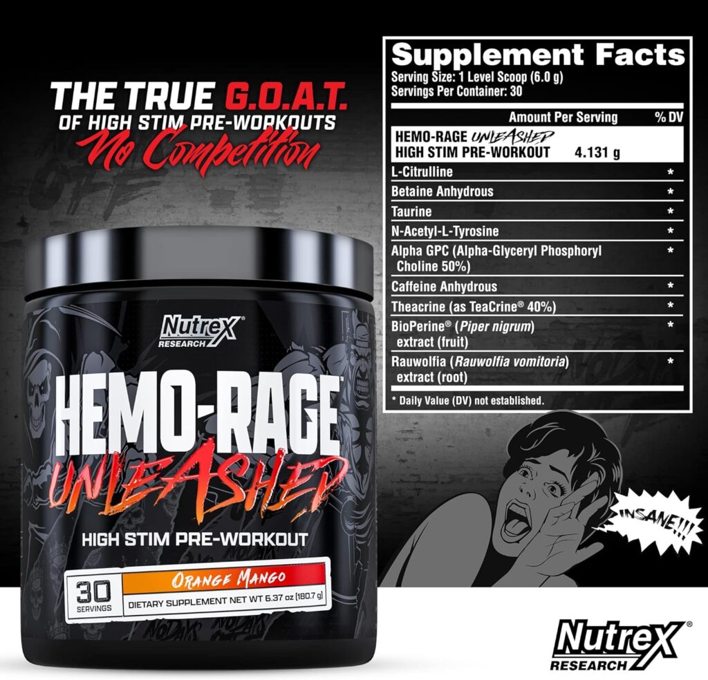 Nutrex Hemo-Rage Unleashed High Stim Pre Workout, Orange Mango, 30 Serving 8