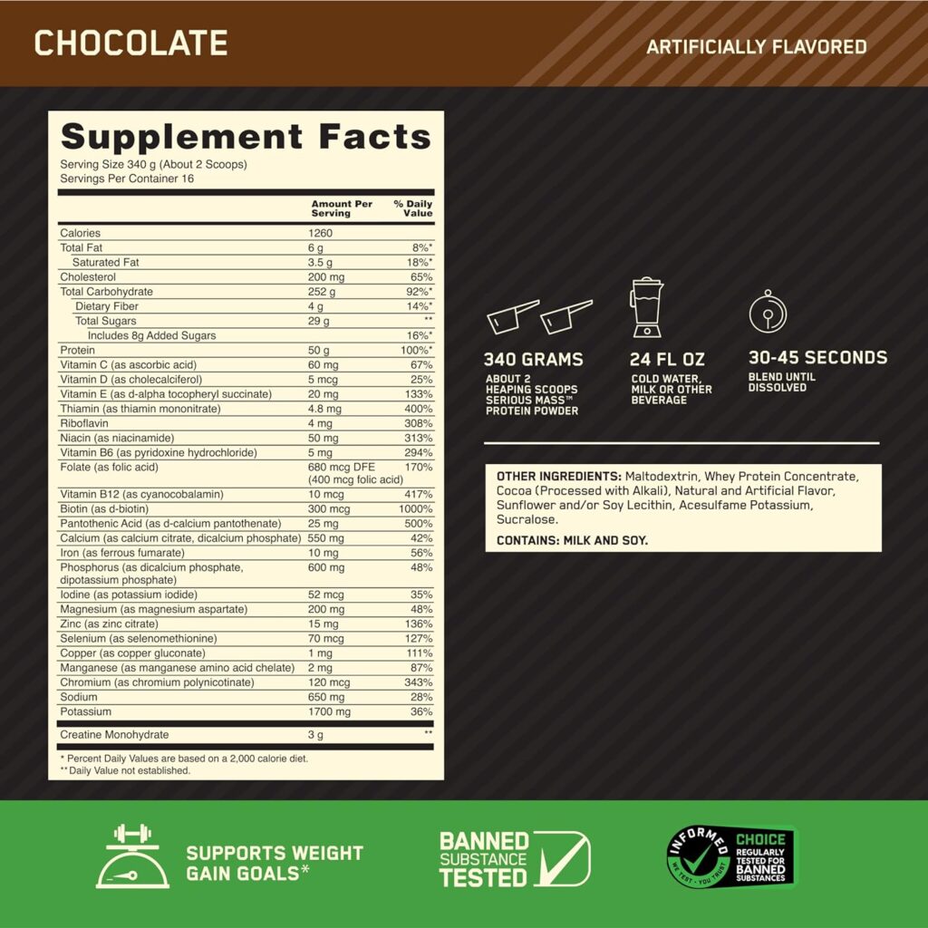 ON Serious Mass Protein, Chocolate, 12lbs 10