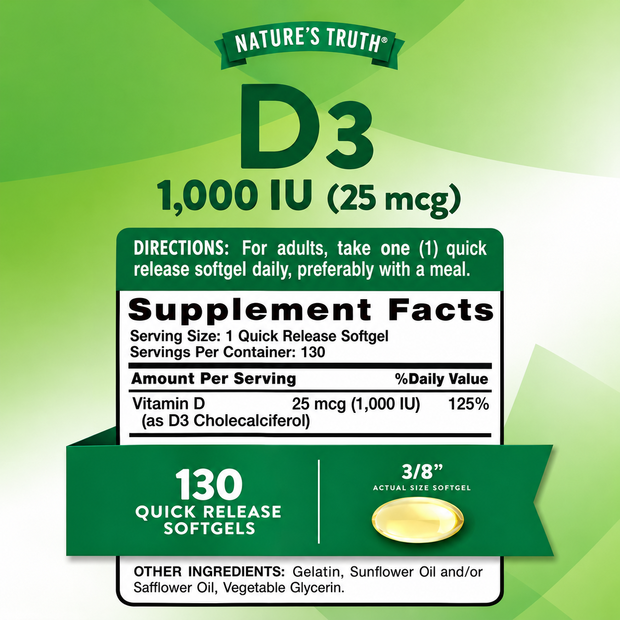 Nature's Truth High Potency Vitamin D3 1000 IU, 25 mcg 6