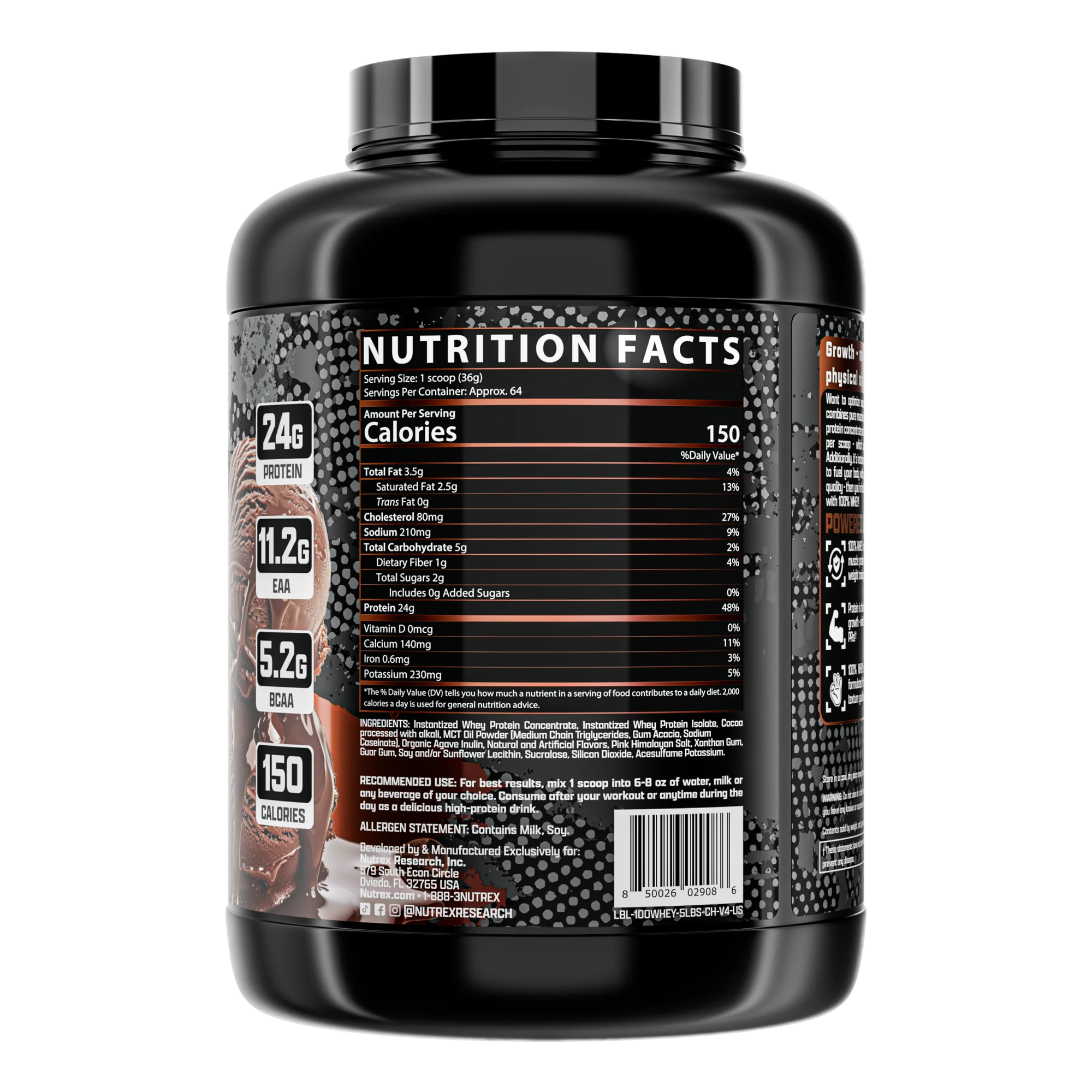 Nutrex 100% Whey Protein, Chocolate, 5 lbs 2