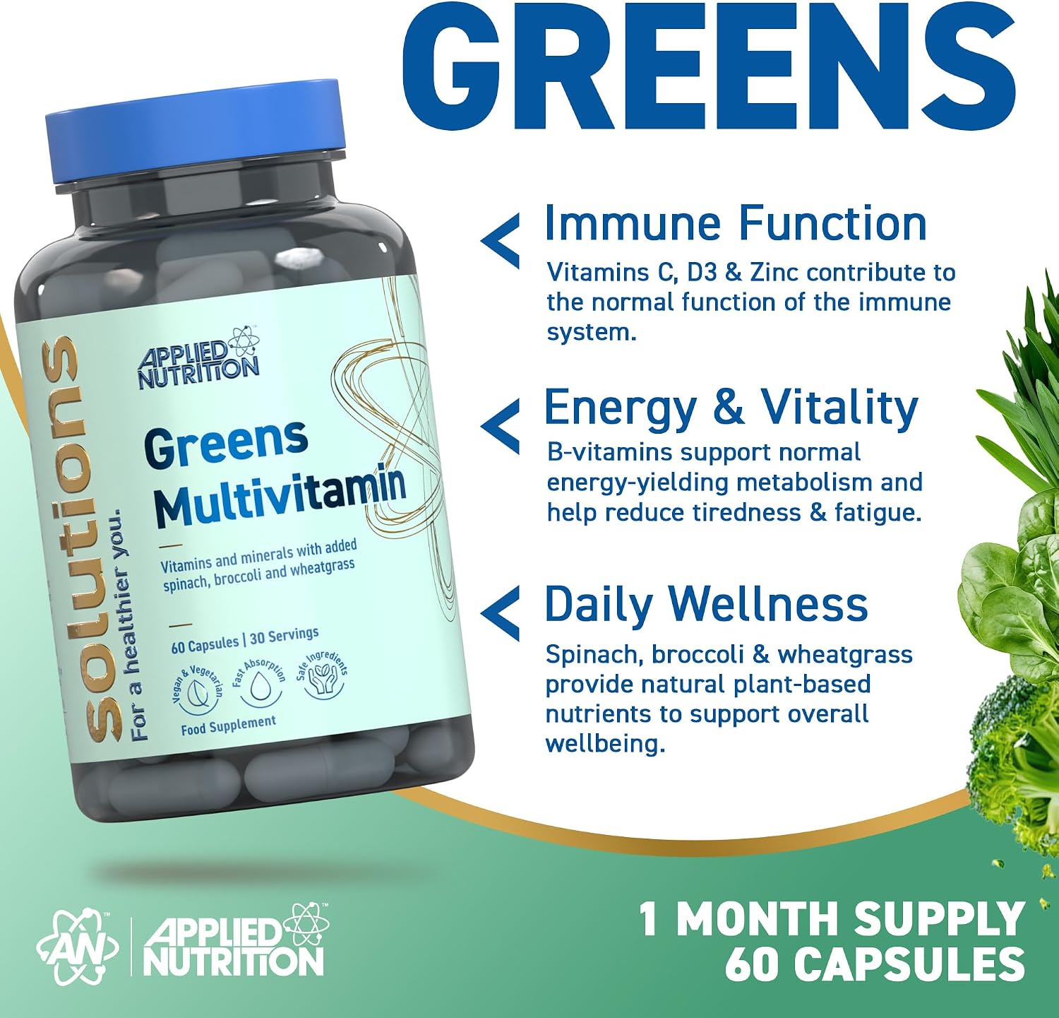Applied Nutrition Greens Multivitamin, 60 Capsules 2