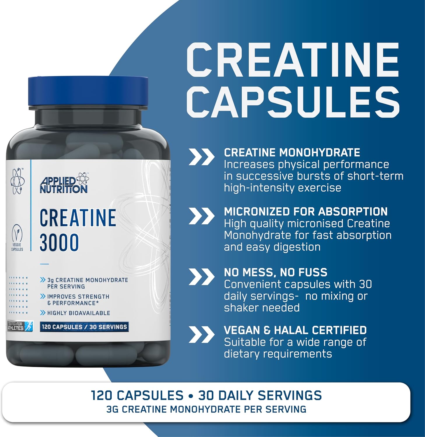 Applied Nutrition Creatine Monohydrate 3000mg Capsules, 30 Serving 2