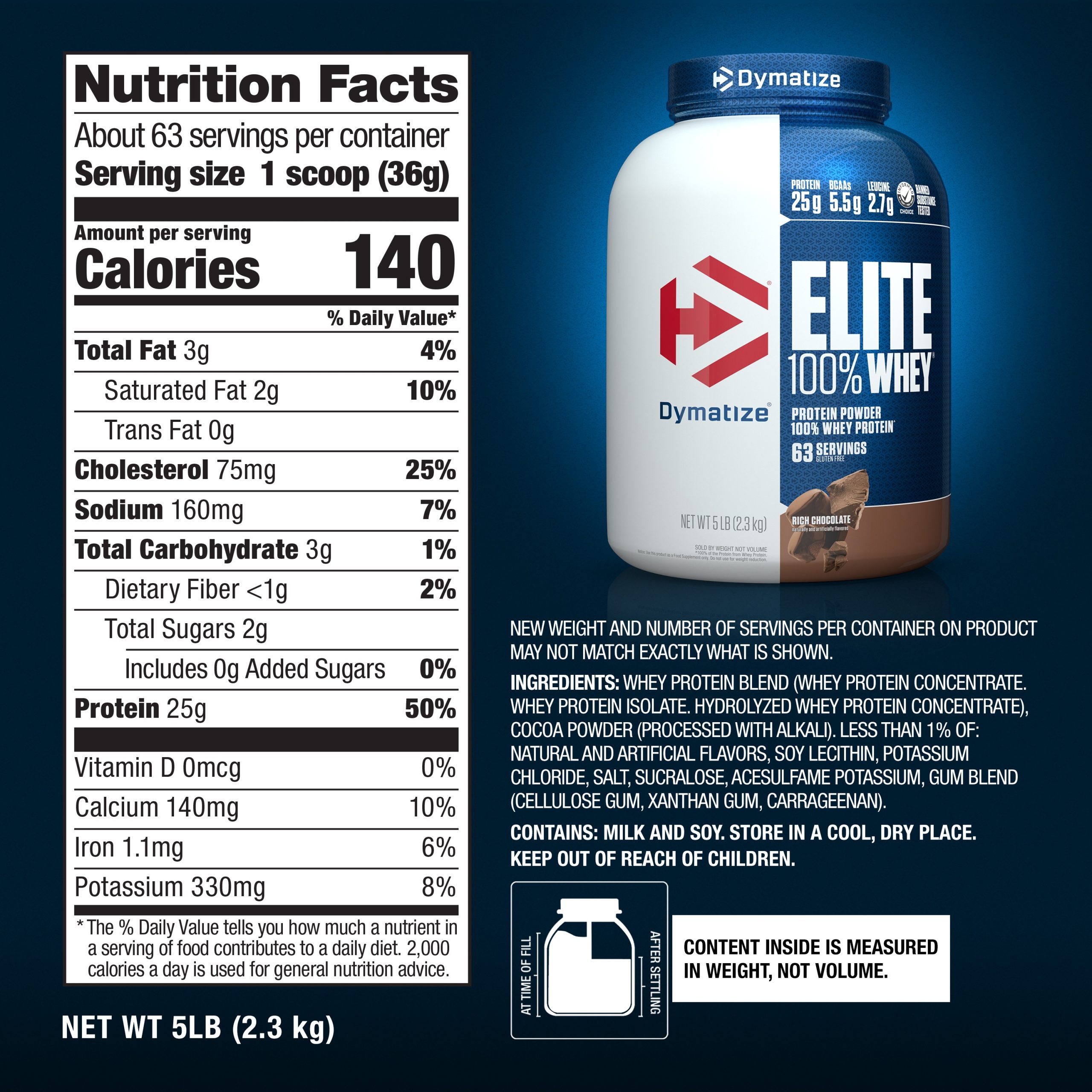 Dymatize Elite 100% Whey Protein, Rich Chocolate, 5 lbs 2